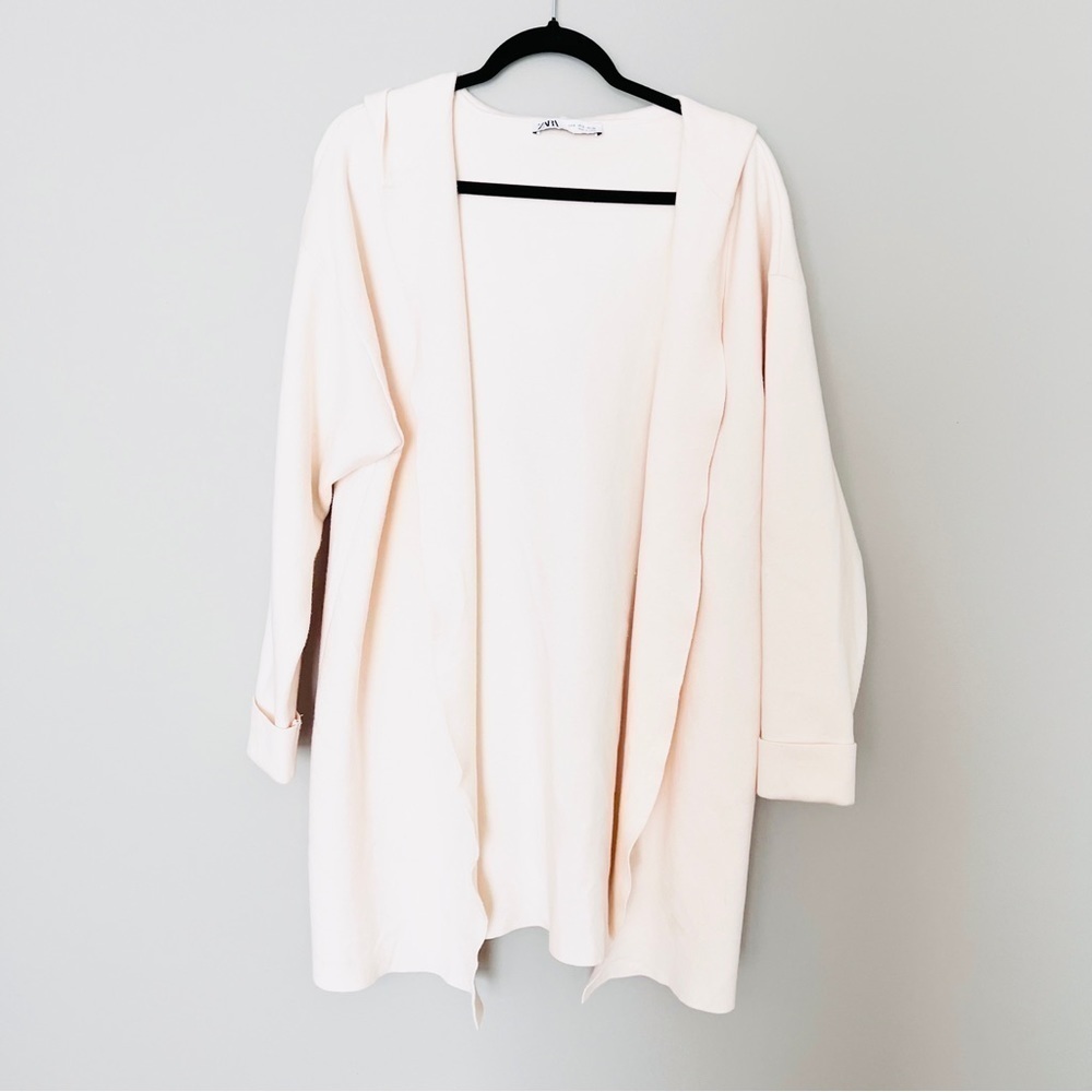 Zara Knit Coat Hoodie Hood Open Front Layers Lagenlook Cardigan - Picture 2 of 7